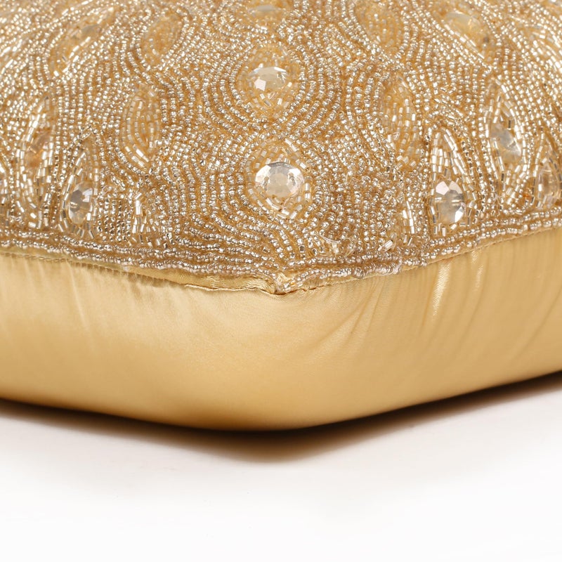 Light & Pro Lightnpro Handmade Gold Beaded Pillow Cover - 16x16 Inch, Elegant Sparkle Decorative Cushion for Sofa, Couch, Bed and Living Room DÃ©cor - Cover Only (1 Pack) - Image 4